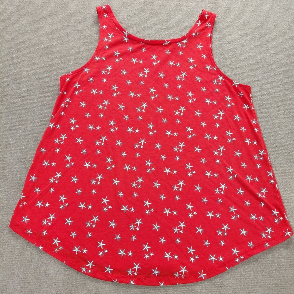 St. John's Bay Women's MEDIUM Sleeveless Red Tank Top Starfish Coastal Patriotic
